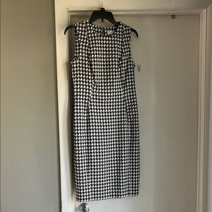 Calvin Klein Black and White Houndstooth Midi Dress